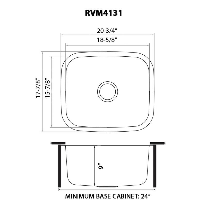 Ruvati 21-inch Undermount 16 Gauge Stainless Steel Kitchen Sink Single Bowl - RVM4131 - 20-3/4″ x 18-5/8″