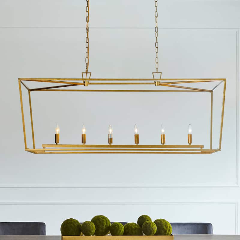Adjustable Geometric Matte Gold Chandelier For Kitchen Island Modern Farmhouse 6-Light Industrial Lighting Fixture - W:54"