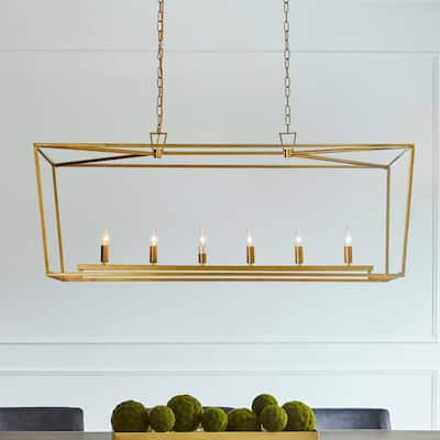 Adjustable Geometric Matte Gold Chandelier For Kitchen Island Modern Farmhouse 6-Light Industrial Lighting Fixture - W:54"