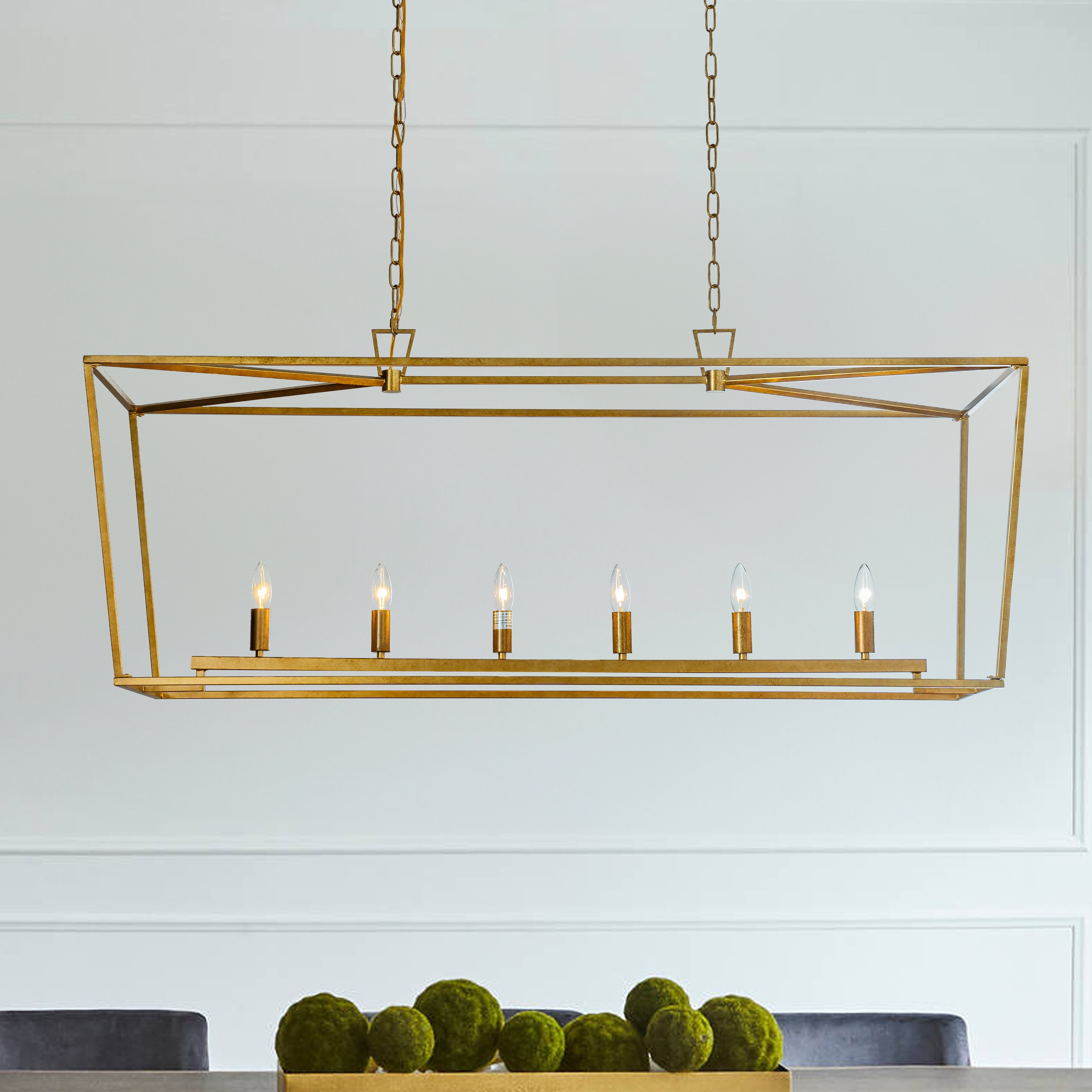 AloaDecor Adjustable Geometric Matte Gold Chandelier For Kitchen Island Modern Farmhouse 6-Light Industrial Lighting Fixture