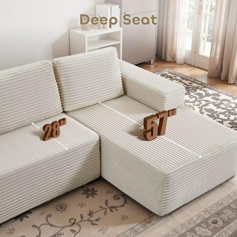 Gymojoy 108" Compressed Sofa Sectional Couch, 1400lbs Weight Capacity L-Shape Chaise Corduroy Couch for Living Room, No Assembly