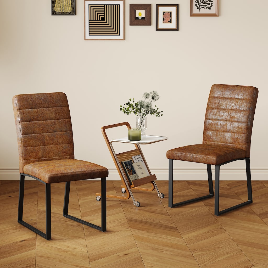 2-Pack - Premium PU Office, Dining Chairs w/ High-Density Foam, Sturdy Iron Legs