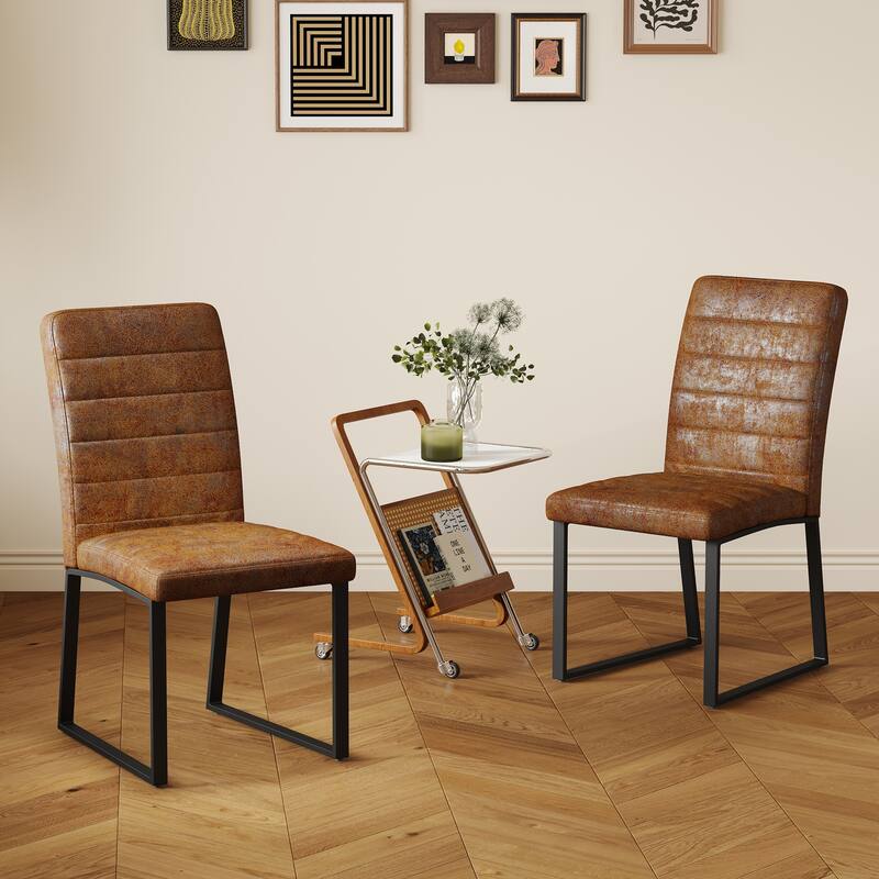 Roomfitters Modern Dining Chairs with Thick Cushion and Iron Frame, Heavy Duty, Set of 2/4 - Brown (Set of 2)