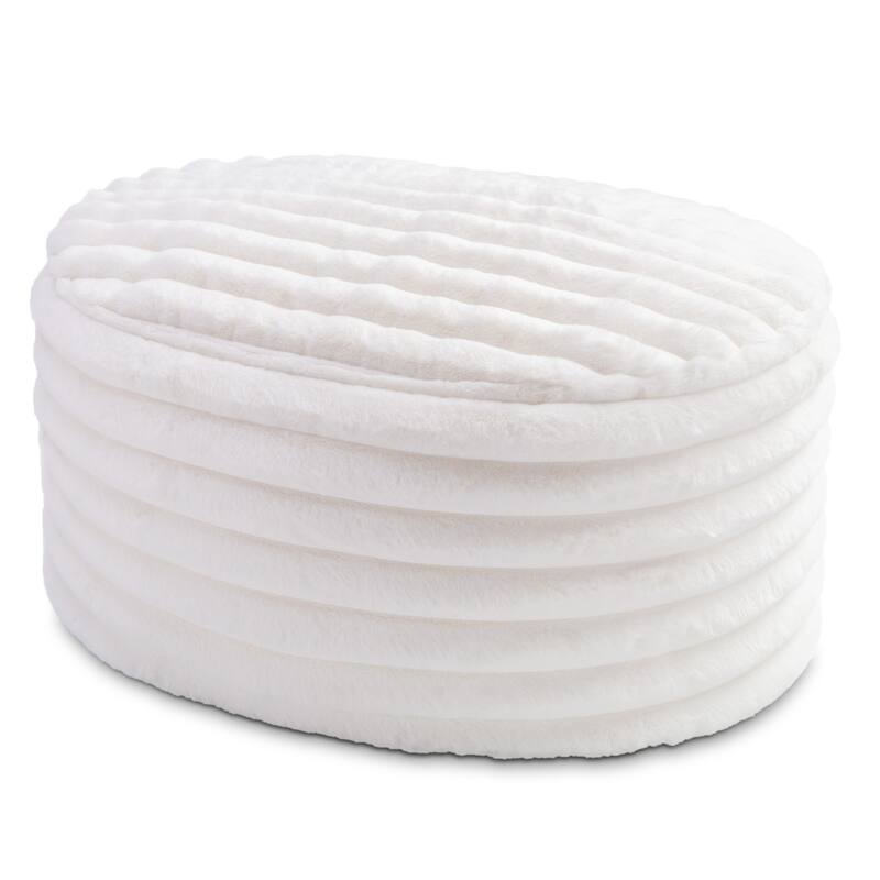 Large Plush Faux Fur Ribbed Pouf Ottoman - 35" - Cream