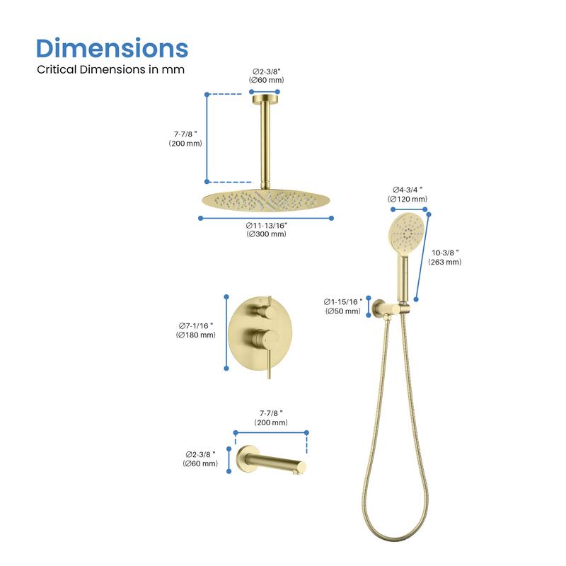 Pressure Balanced Ceiling Mounted 3-Function Shower System with Rough In Valve
