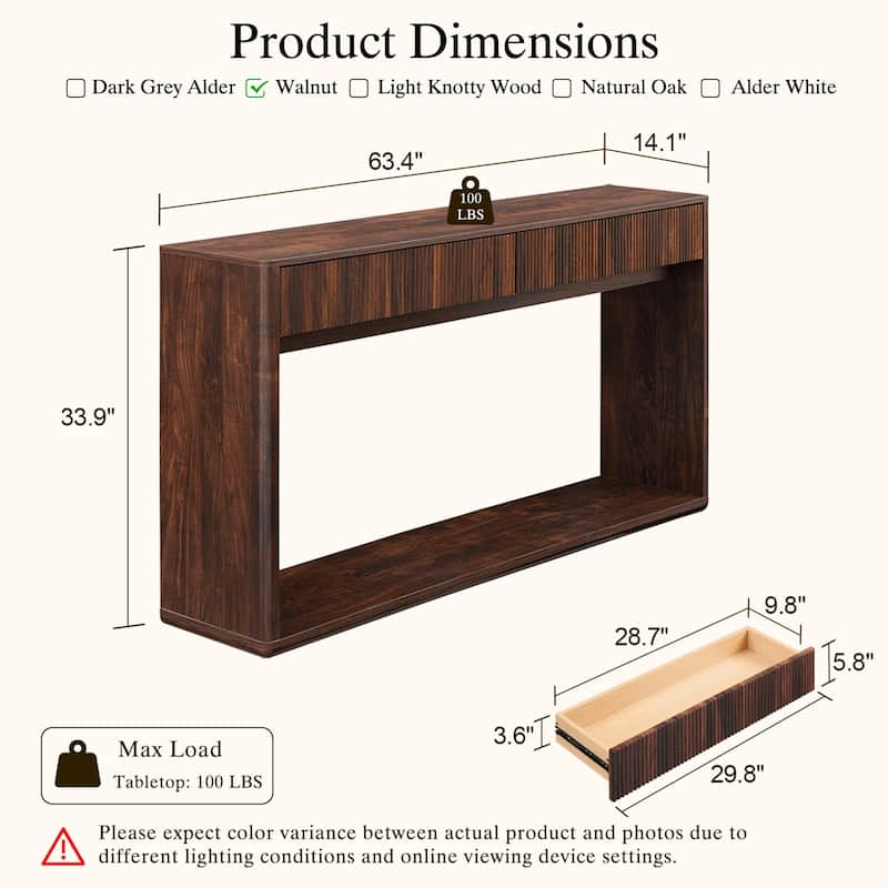 63" Modern Fluted 2 Drawers Entryway Table, Console Table, Sofa Table