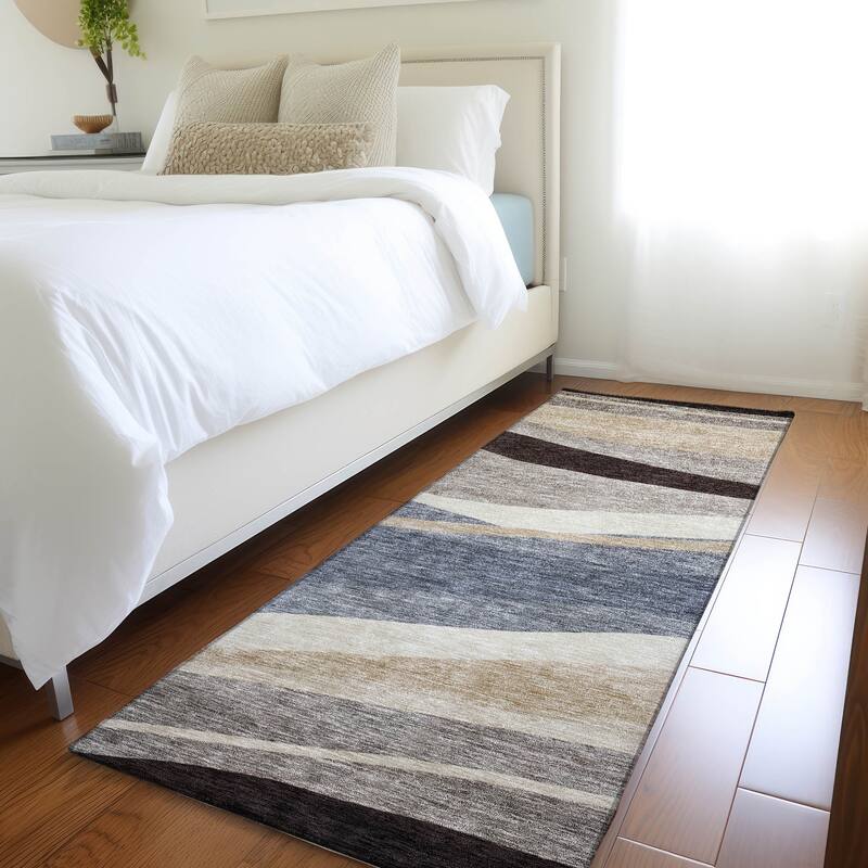 Machine Washable Indoor/ Outdoor Contemporary Deco Chantille Rug - Blue - 2'3" x 7'6"