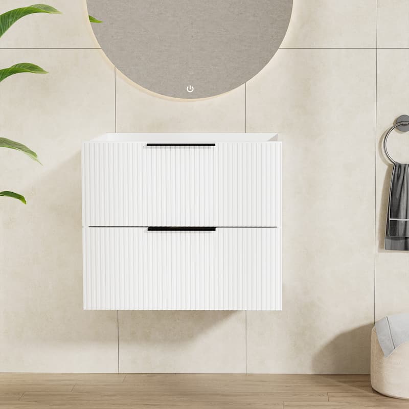 GDFStudio - Zen Modern Mid-Century Wall-Mounted Bathroom Vanity with 2 Soft Close Drawers & Large Storage Spaces, WITHOUT Sink - 24" - White