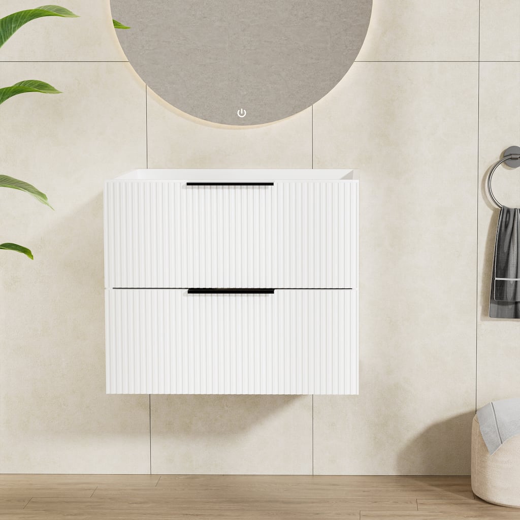 GDFStudio - Zen Modern Mid-Century Wall-Mounted Bathroom Vanity with 2 Soft Close Drawers & Large Storage Spaces, WITHOUT Sink