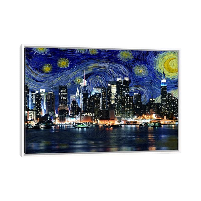 iCanvas "New York City, New York Starry Night Skyline" by 5by5collective Framed Canvas Print - White - 26x40