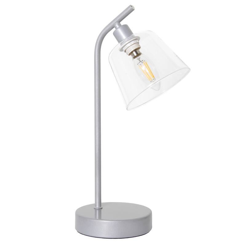 Metal Desk Lamp with Glass Shade Industrial Style Lighting - 8 x 5.50 x 15.75 in. (L x W x H) - Silver