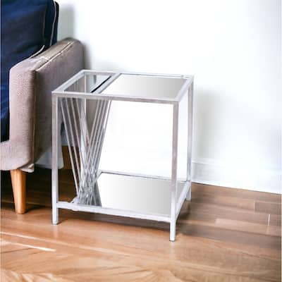 24" Silver Mirrored Glass And Iron End Table With Shelf - 24