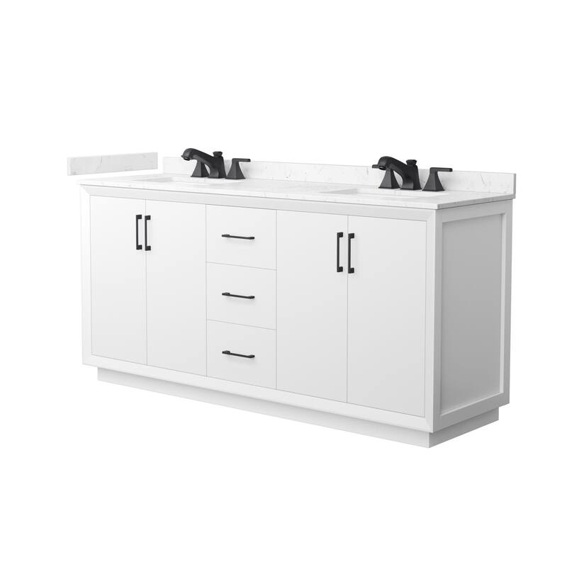 Wyndham Collection WCF4141-72D-VCA-US3MXX Strada 72" Free Standing - White / Carrara Cultured Marble Top / Matte Black