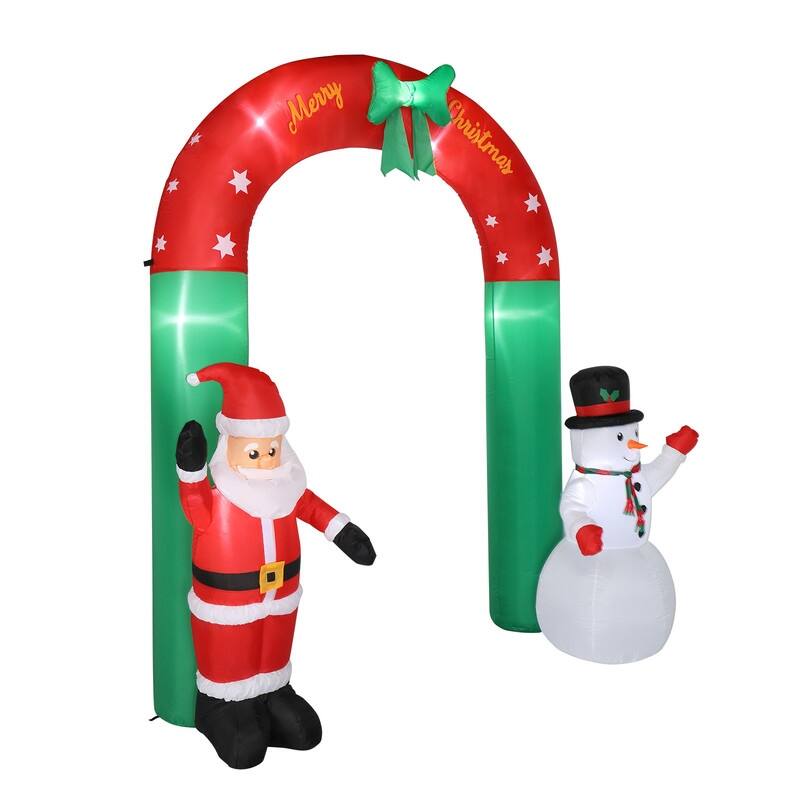 Tall Christmas Arch with Snowman and Santa Inflatables Outdoor Decoration with LED Lights