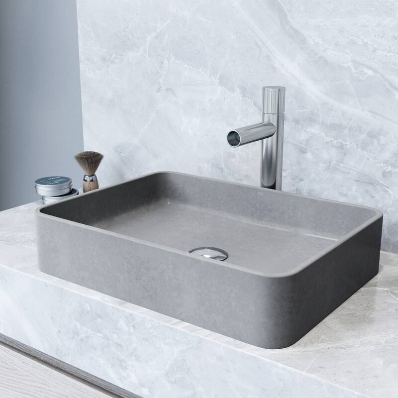 Vigo VGT2080 Tarragona Gothic 19" Rectangular Concrete Vessel Bathroom - Chrome