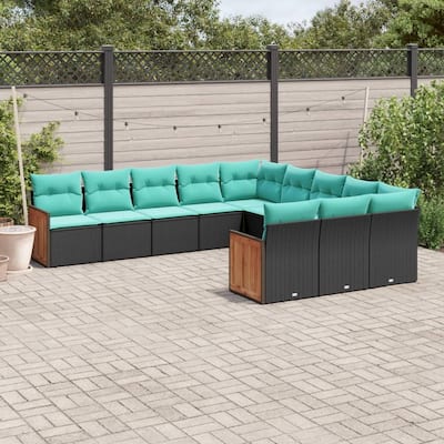 vidaXL 11 Piece Patio Sofa Set with Cushions Black Poly Rattan