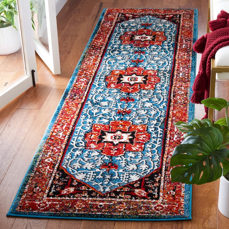 SAFAVIEH Vintage Hamadan Rinako Traditional Oriental Medallion Rug - 2'3" x 8' Runner - Red/Blue - Runner