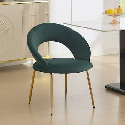 Set of 1 Velvet Fabric Dining Chairs With Curved Backrest and Golden Metal Legs for Kitchen or Dining Room