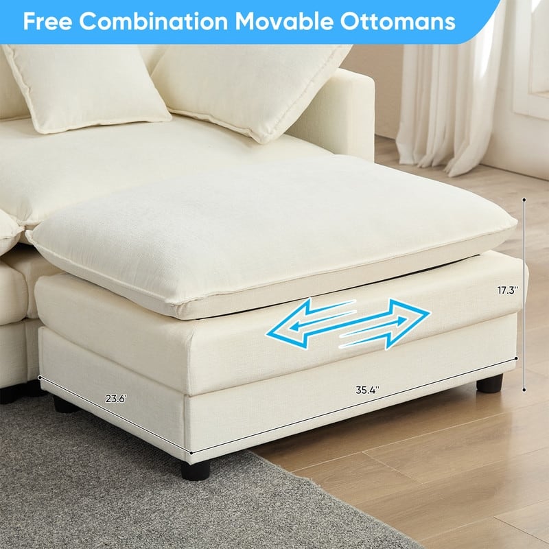Mixoy 113''L-Shaped Modular Sectional Sofa,Modern Chenille 4-Seater Cloud Couch with Ottoman and Thickened Cushion
