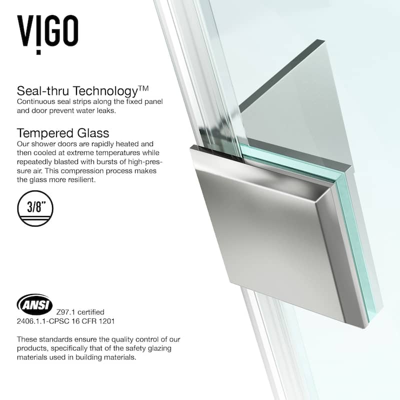 VIGO Pacifica 46"D x 34"W x 73"H Frameless Hinged Shower Enclosure