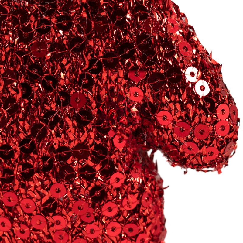 Sequined Winter Mitten with Plush Trim Christmas Ornament - 6" - Red