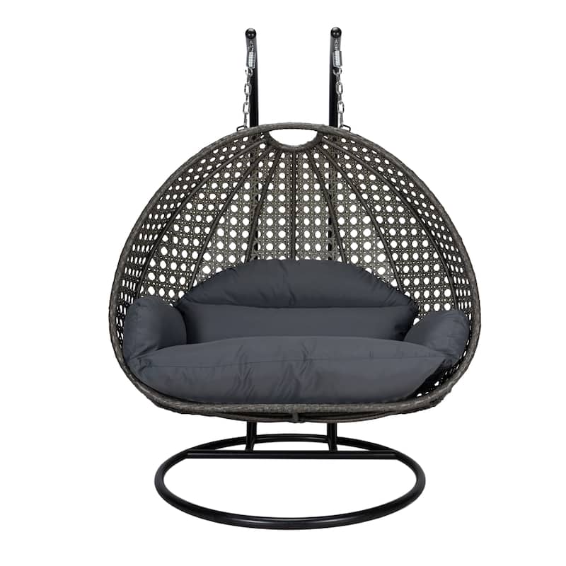 LeisureMod Wicker Hanging 2 person Egg Swing Chair - Dark Orange - 27"Dx57"Wx78"H - Dark Grey