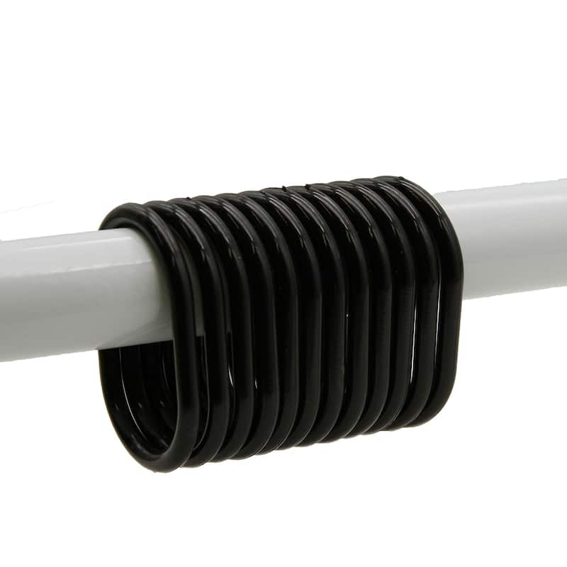 Evideco Shower Curtain Rings Plastic Hooks (Set of 12) - Solid Black