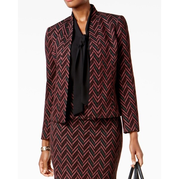 Kasper Red Womens Size 6 Jacquard Chevron Open-Front Blazer Jacket