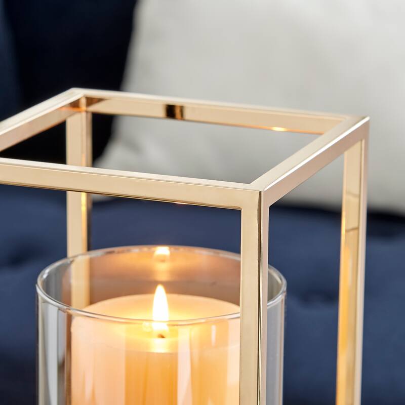 Danya B. Luna Warm Gold Tinted Glass Large Hurricane Candle Holder