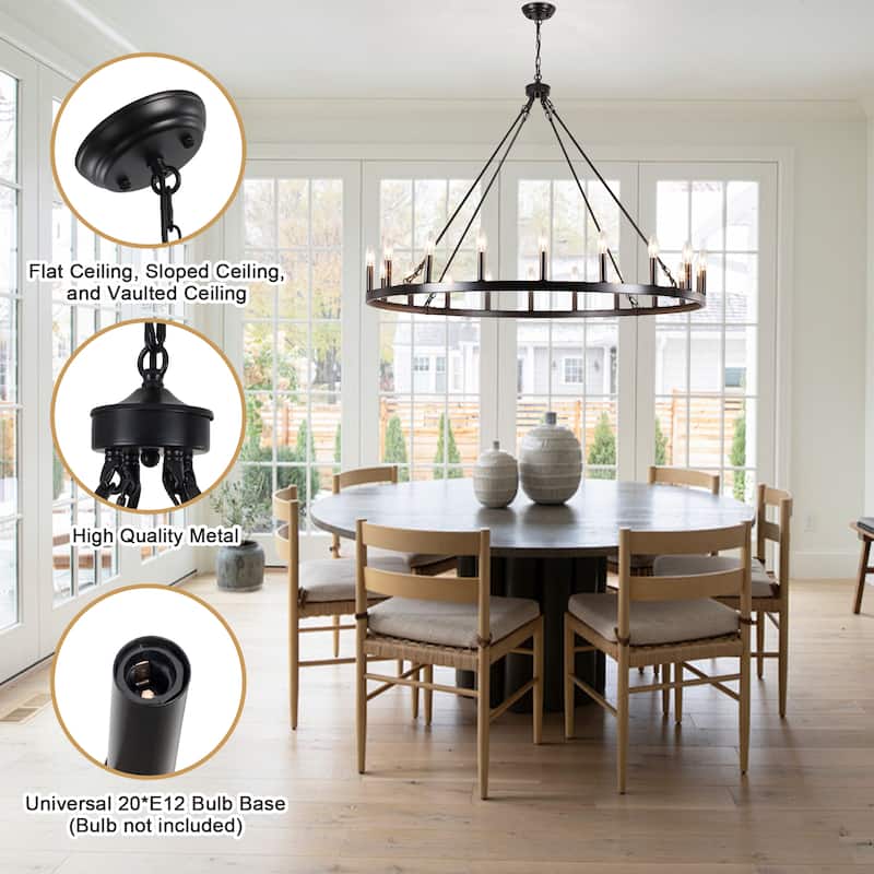 20-Light Foyer Farmhouse Wagon Wheel Chandelier for Dining Room Entryway Kitchen Island