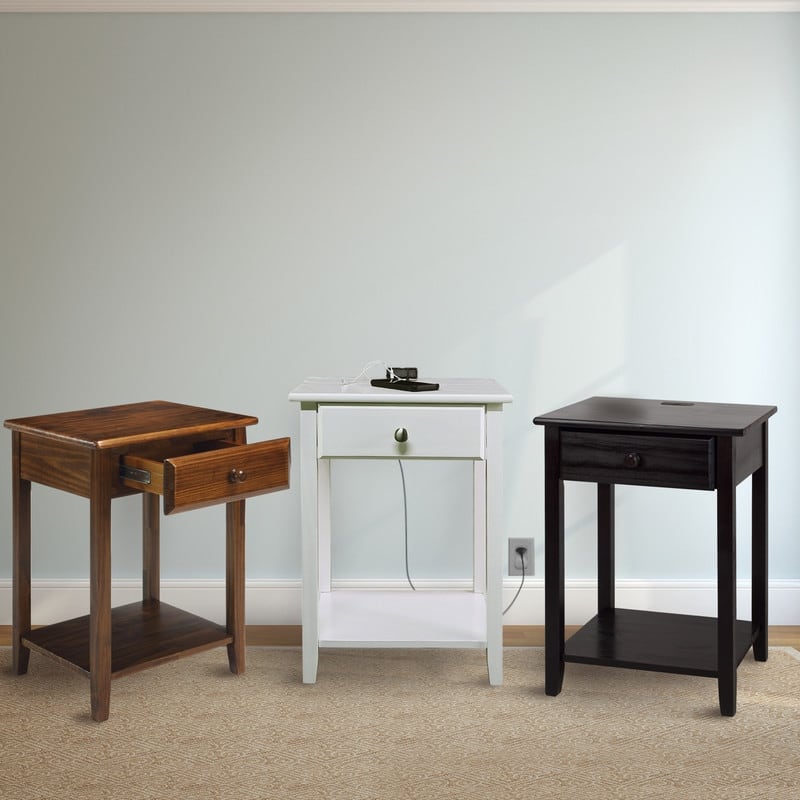 Night Owl 1-drawer Solid Wood Nightstand with USB Ports
