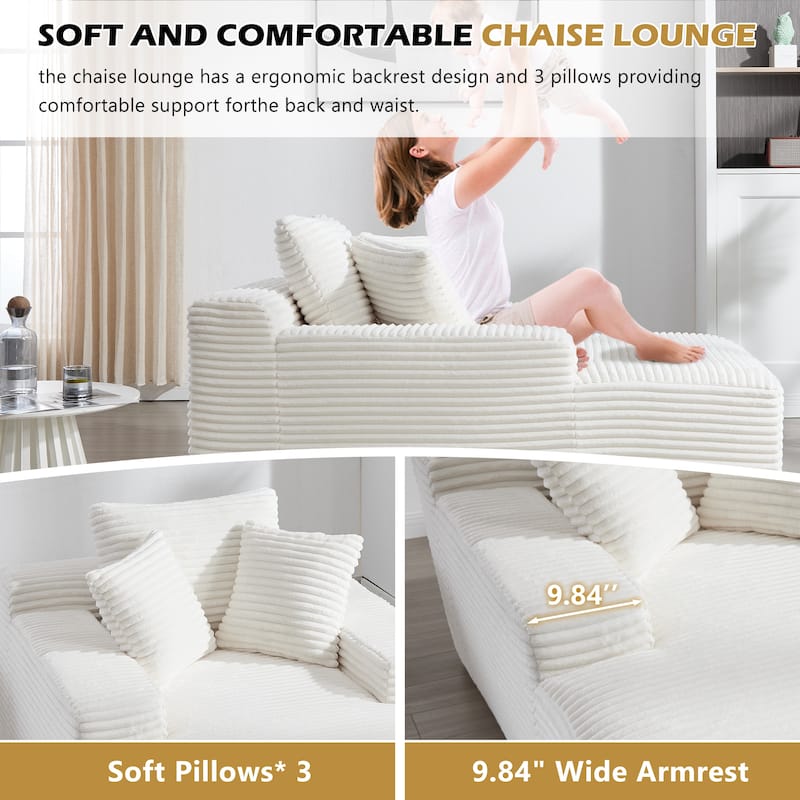 Deep Seat Chaise Lounge Chair, Wide Armrest Sleeper Sofa with Three Soft Pillows, Convertible Boneless Sofa Bed Daybed