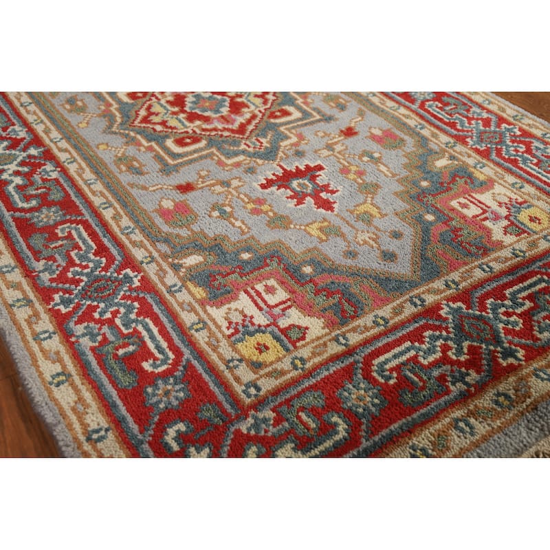 Hand Knotted Oriental 100% Wool Carpet Traditional Medallion Greys & Charcoal Heriz (serapi) Area Rug - 4' 10'' X 3' 0''