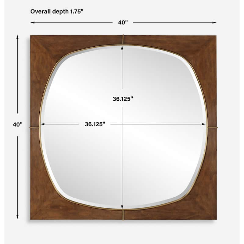 Solid Pine Wood Framed Beveled Square Wall Mirror - 40" - Antiqued Walnut Stain Finish