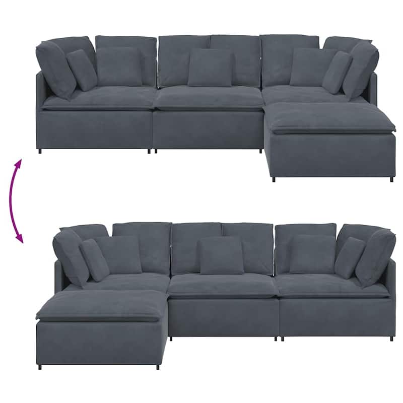 vidaXL Modular Sofa Dark Grey Velvet (100% Polyester), Foam, Metal, Wood - 78.7 x 118.1 x 25.2 in