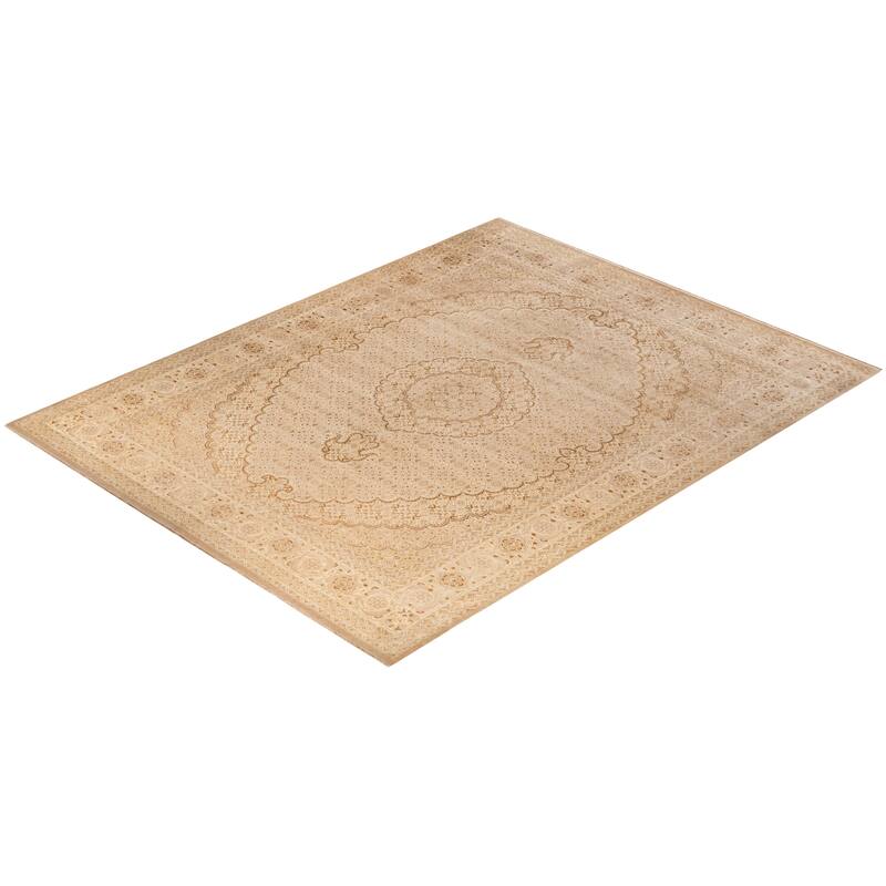 Overton Hand Knotted Wool Vintage Inspired Traditional Mogul Yellow Area Rug - 9 x 12