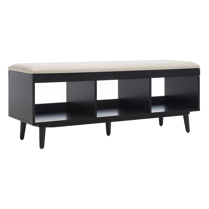 SAFAVIEH Cricket Mid-Century Modern Open Shelf Storage Bench with Cushion