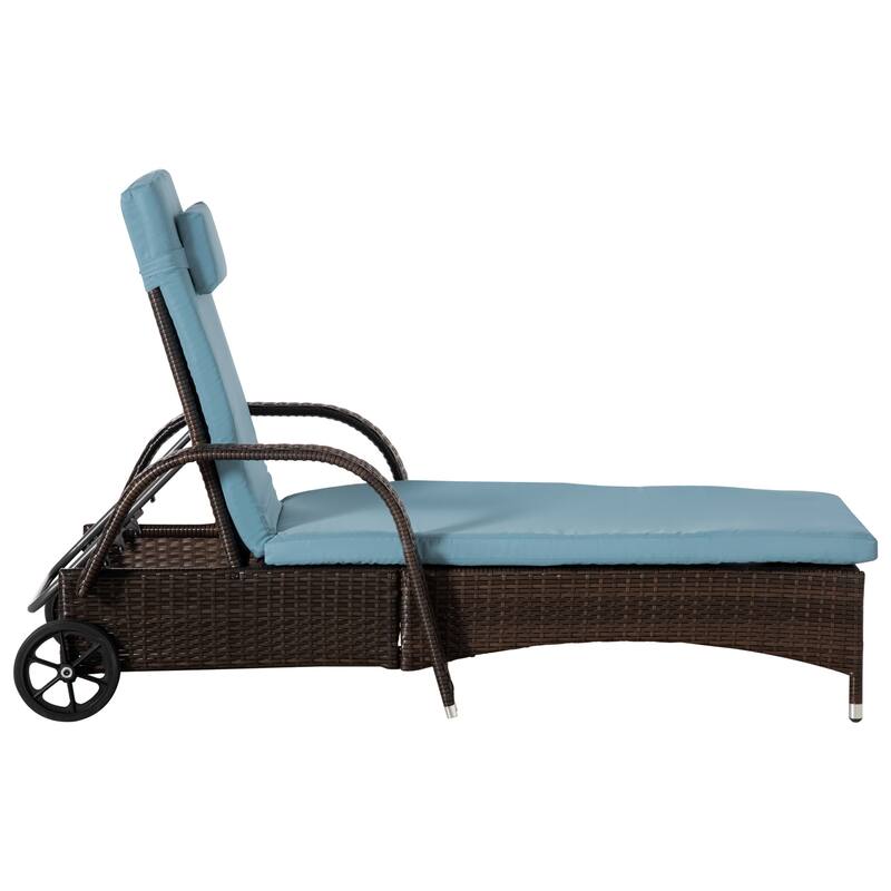 Outsunny 3 Pieces Patio Wicker Chaise Lounge Chair Set, Adjustable Outdoor PE Rattan Cushioned Lounge Set of 2 with Armrests