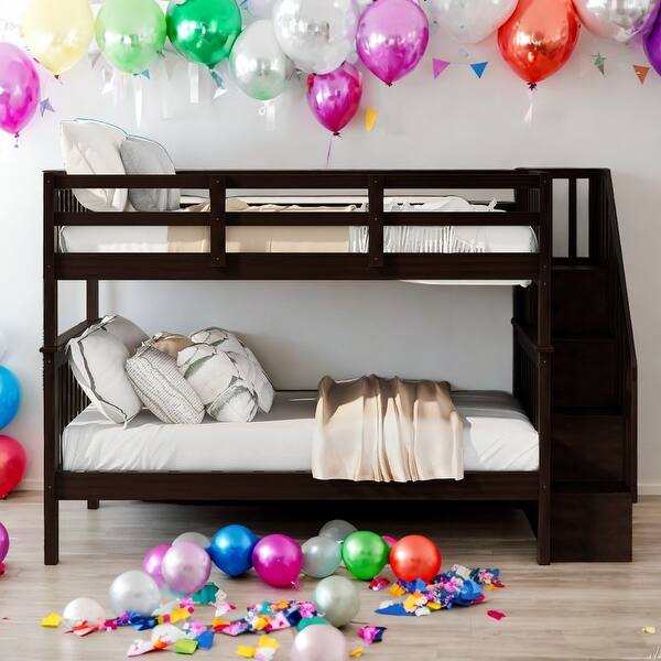 slide 2 of 37, Modrem Full Over Full Bunk Bed With Storage and Guard Rail For Bedroom,Dorm,Adults,Kids Espresso