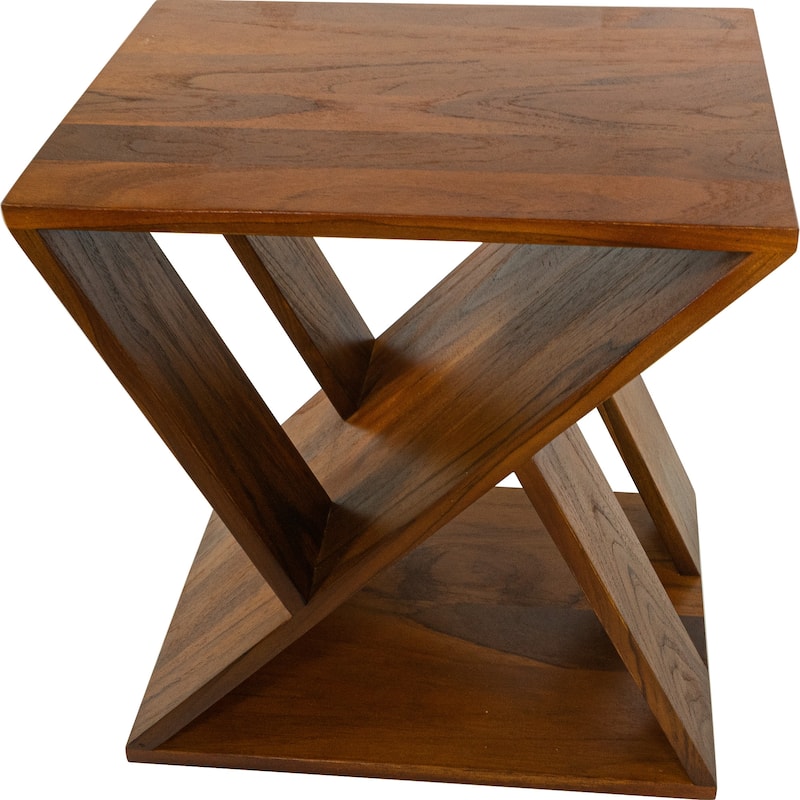 Nordic Style Teak Slatted Stool and End Table - 11.8" L x 15.7" W x 17.7" H