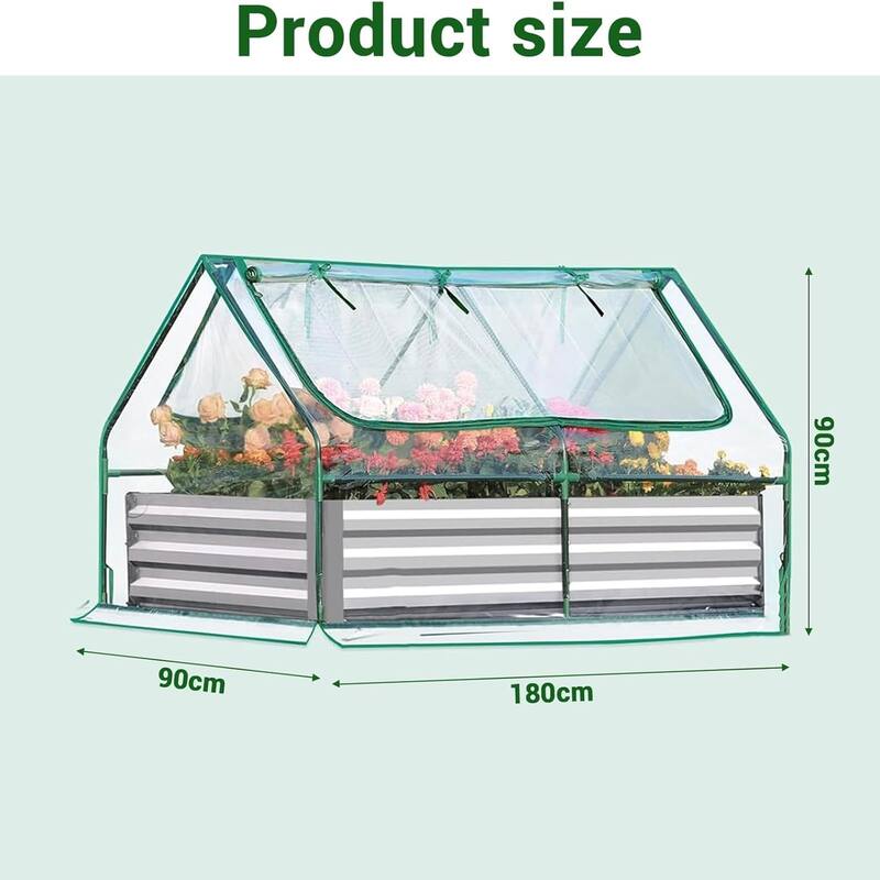 2-in-1 Greenhouse and Raised Bed Kit 180x90x90cm Galvanized Steel Planter with PVC Cover and 2 Viewing Windows - 180*90*90cm