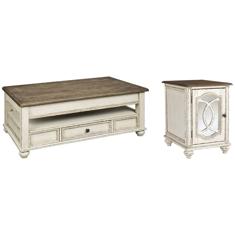 Signature Design by Ashley Realyn White/Brown 2-Piece Table Package - 47" W x 28" D x 18" H