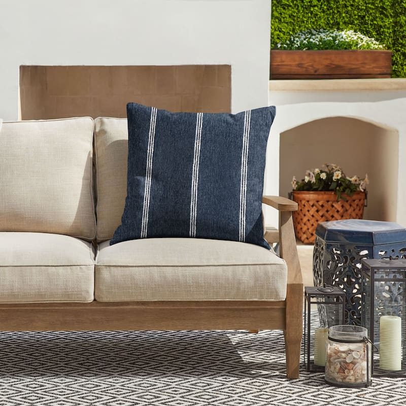 Sorra Home Sunbrella Outdoor Knife Edge Pillow Single - 24 in H x 24 in W x 6 in D - Lengthen Indigo