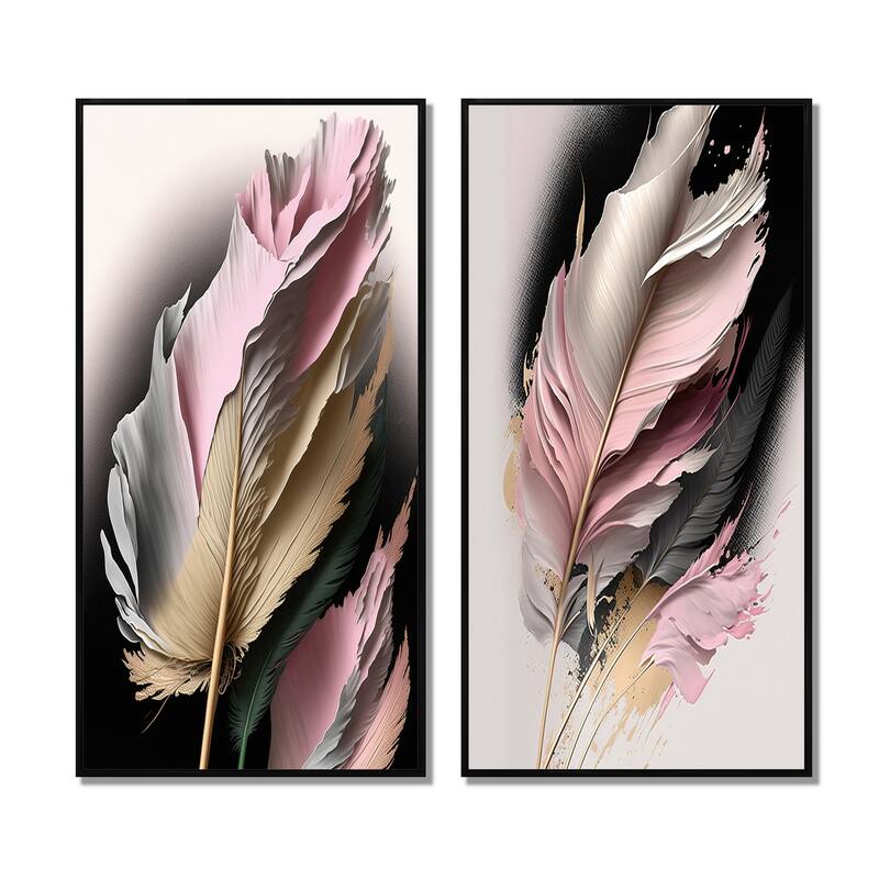 Designart "Pink And Beige Hyperrealistic Roses" Rose Framed Wall Art Set Of 2 - Pink Gallery Wall Set For Home Decor