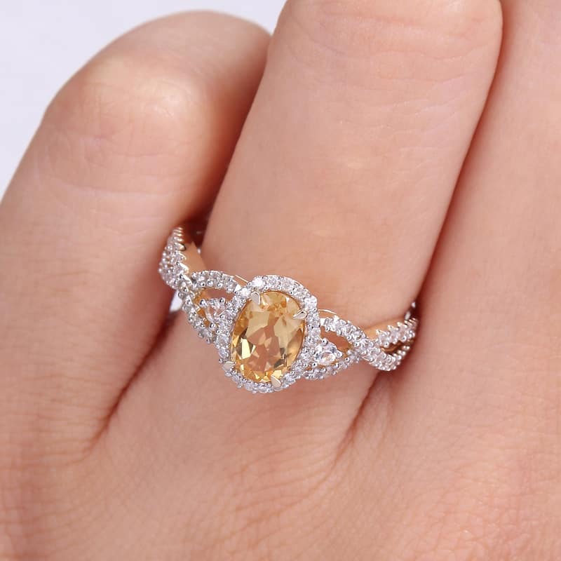 Miadora 10k Yellow Gold Citrine, White Sapphire and 1/3ct TDW Diamond Halo Infinity Ring