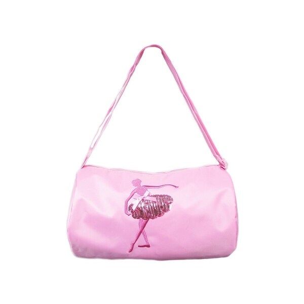 Wenchoice Girls Pink Sequined Dancer Applique Zippered Tie Accented Dance Duffle Bag One Size