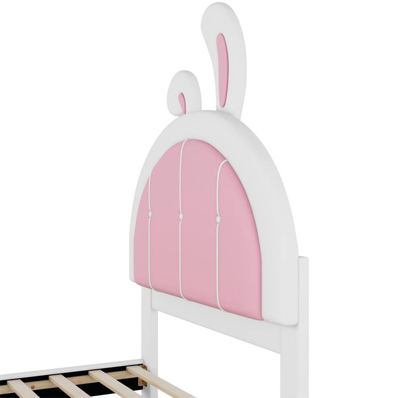 Twin Size Upholstered Platform Bed with Rabbit Shaped Headboard