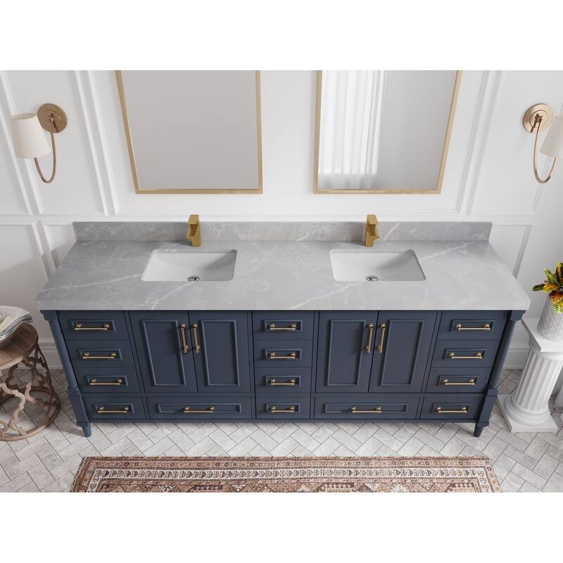 Willow Collections 84 in. W x 22 in. D Aberdeen Double Bowl Sink Bathroom Vanity with Countertop - 2" Pearl Gray - Hale Navy Blue
