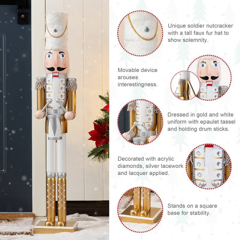 Glitzhome Set of 2 Wooden Christmas Gold Dressed King & Soldier Nutcrackers for Festive Party Fireplace Decor