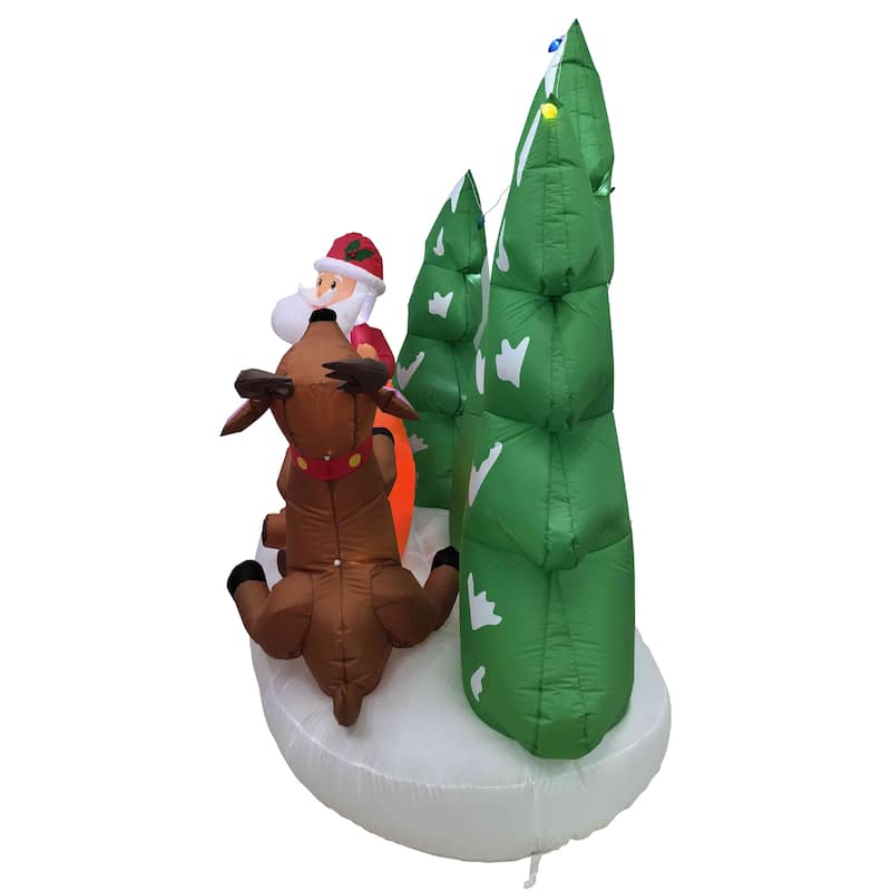 LED Lighted Inflatable Santa and Reindeer Outdoor Christmas Decoration - 8' - Green